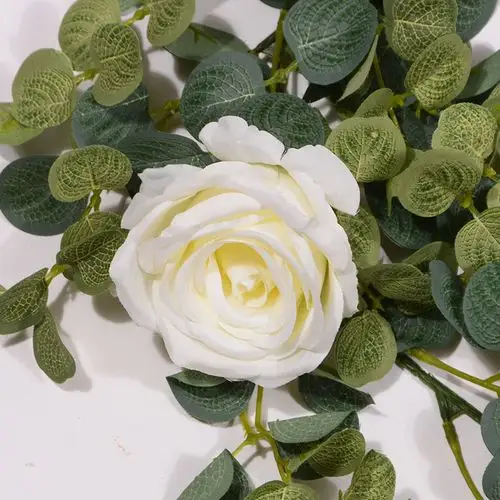 亚马逊同款尤加利叶玫瑰花藤仿真花玫瑰桉树叶藤蔓婚礼路引藤条