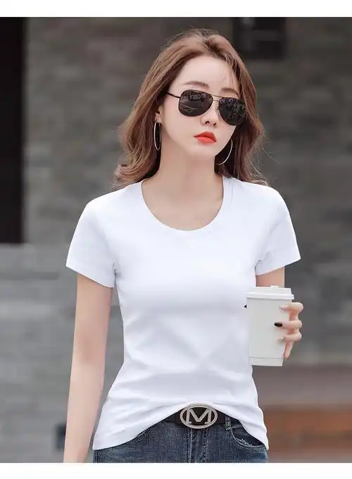 瘦小个子可爱短袖t恤女夏装150白色短袖t恤女2022新款夏季圆领修身