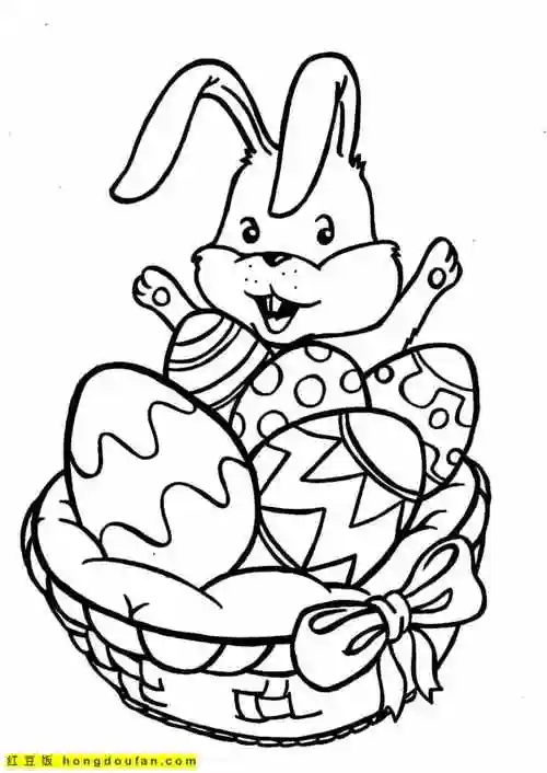 10张复活节主题小兔子涂色图片-红豆饭小学生简笔画大全