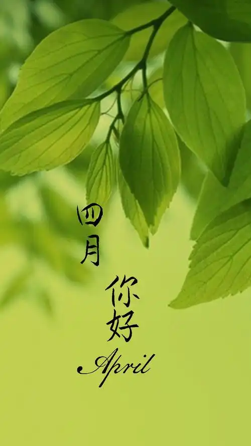 植物,带字,四月你好,叶子,植物,带字,手机壁纸生机勃勃的四月你好