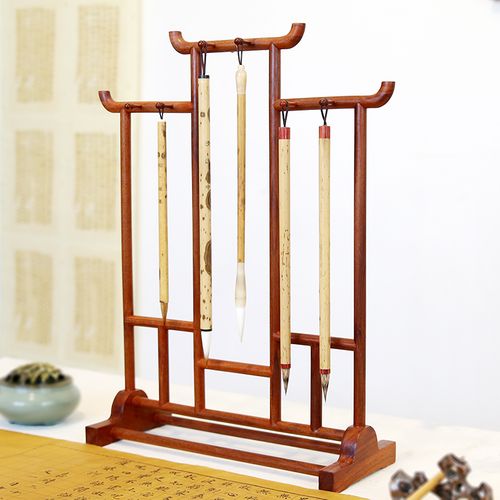 【红檀木】笔架实木明式笔挂毛笔笔挂中式红木简约12针大号初学入