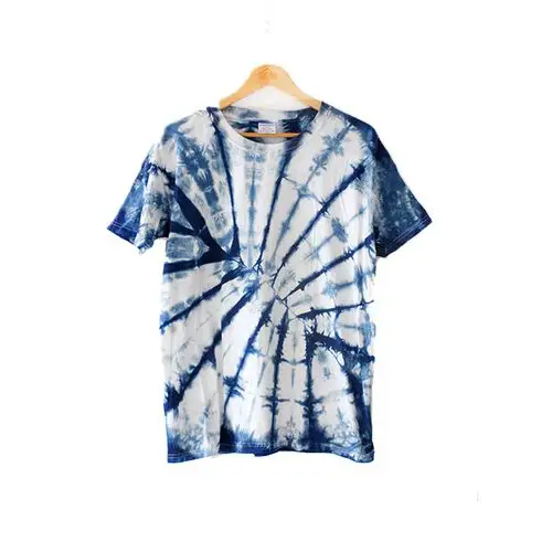 19春夏新款民族风蓝染手工扎染圆领短袖t恤