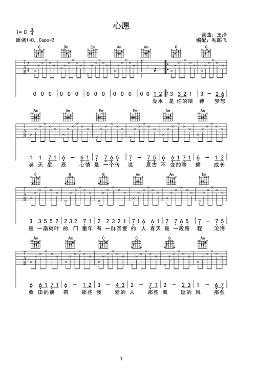 心愿 四个女生 c调编配入门版钢琴谱-虫虫钢琴