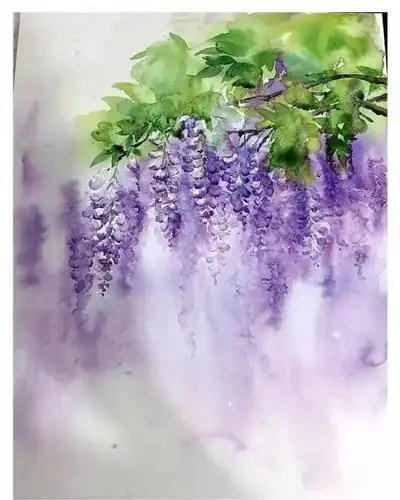 07 >>第八步:最后,把叶子和藤条画上,因为主体是紫藤花束,所以叶子跟