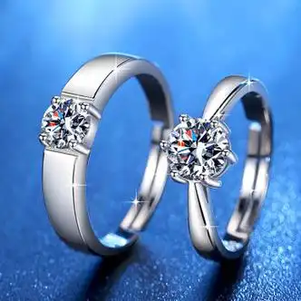 每克莱对戒莫桑钻情侣戒指一对银1克拉莫桑石钻戒婚礼交换结婚现场男
