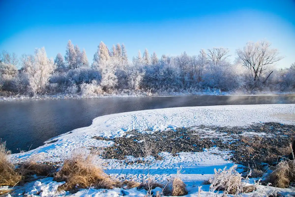大兴安岭不冻河,零下40度雾凇晶莹,美如仙境