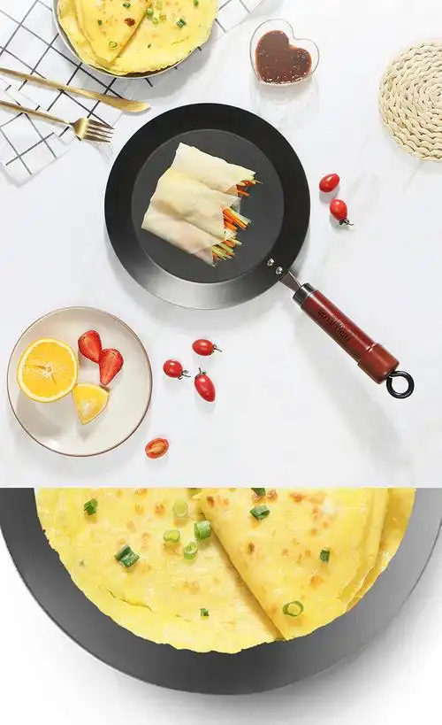 日本极牌铁锅日本极牌煎饼锅高纯铁薄饼锅平底敞口烙饼铁锅26 26cm