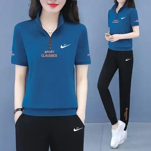 耐克顿纯棉休闲运动服套装女夏季2022年新款时尚女士宽松两件套潮