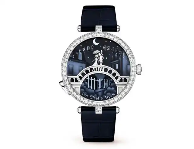 手表界最浪漫的手表品牌当属梵克雅宝情人桥,它将一对恋人的微缩模型