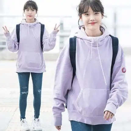 韩版iu李智恩同款白色花朵涂鸦字母学生宽松连帽卫衣潮早秋新款_7折