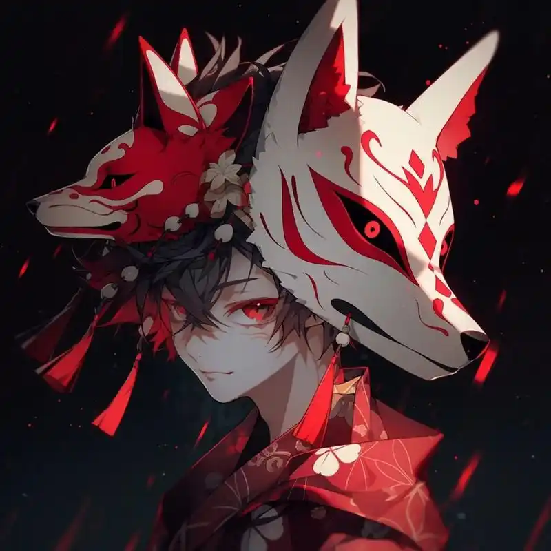 狐狸面具男生头像~      与狐狸面具少女同款红白配色扭蛋.