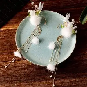 汉服耳饰古风耳挂女无耳洞仙气流苏耳坠国风耳链步摇新款长款耳环