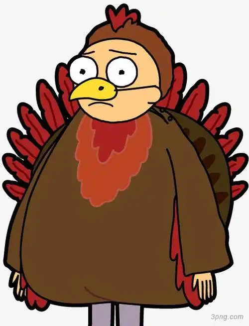 一只拟人火鸡png素材透明免抠图片卡通手绘