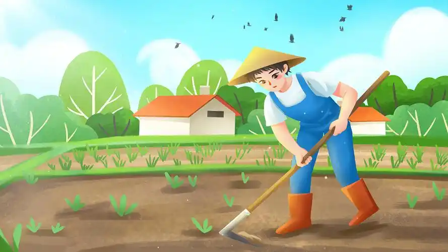 卡通手绘芒种插画在田地开垦播种的农民插画视频卡通芒种芒种插画芒种