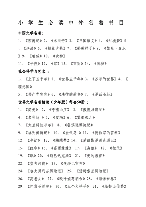 小学生必读中外名著书目docx3页