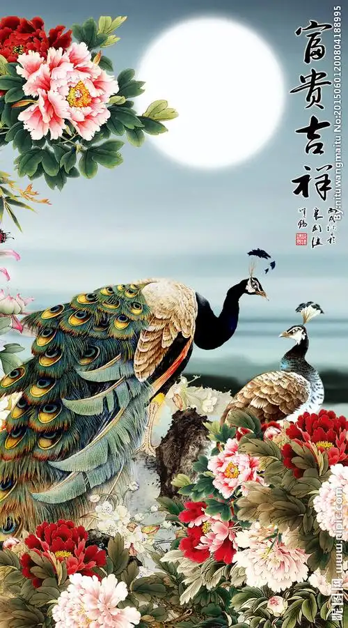 花开富贵孔雀设计图__psd分层素材_psd分层素材_设计图库_昵图网nipic