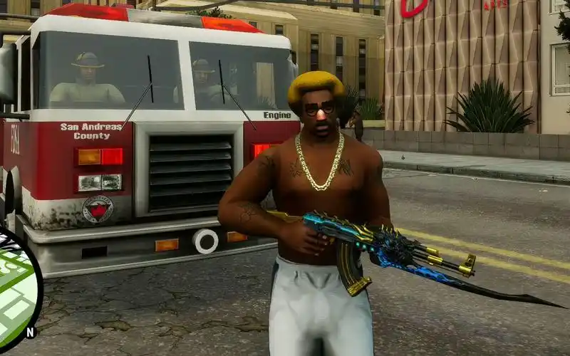 圣安地列斯重置版当cj拿起了火麒麟会发生什么?