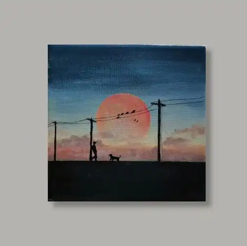 "入门丙烯画天空 普兰 黑 白落日 橘 玫红 白#丙烯画  #日落  #丙烯画