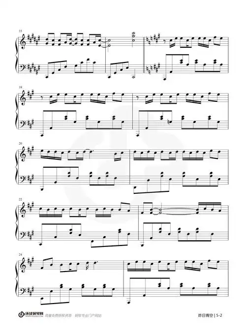 昨日青空(动漫《昨日青空》同名主题曲)-尤长靖钢琴谱-环球钢琴网