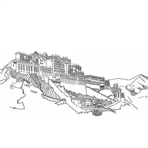 布达拉宫西藏旅游线条插画6336250免抠图片素材