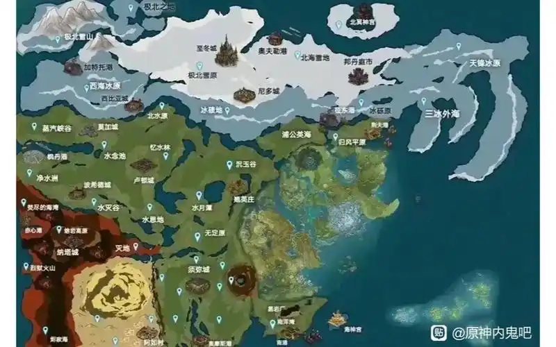 原神七国分布图,冰之国真的好大