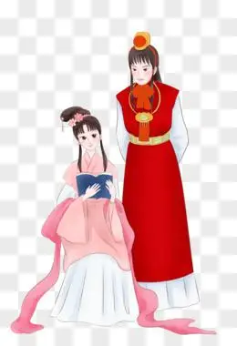 手绘水彩插画风红楼梦之林黛玉和贾宝玉一起看书元素