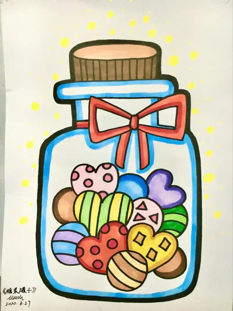 马克笔儿童画/创意画/手绘/备课 【糖果罐子96】 后面有上课时白板