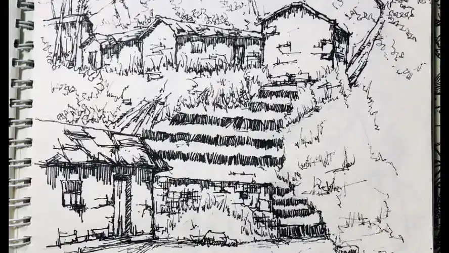 风景速写太行山风景写生