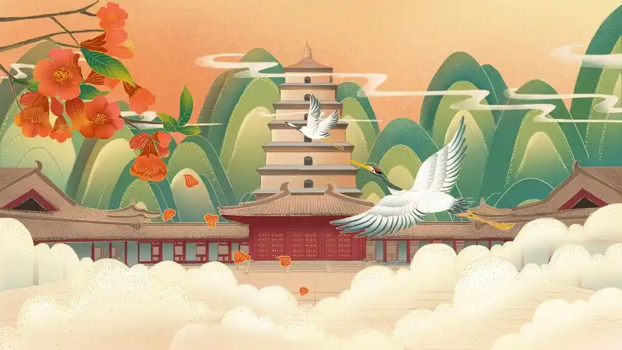 中国风-大雁塔风光建筑插画 - 晴子插画 - 原创作品 - 视觉中国