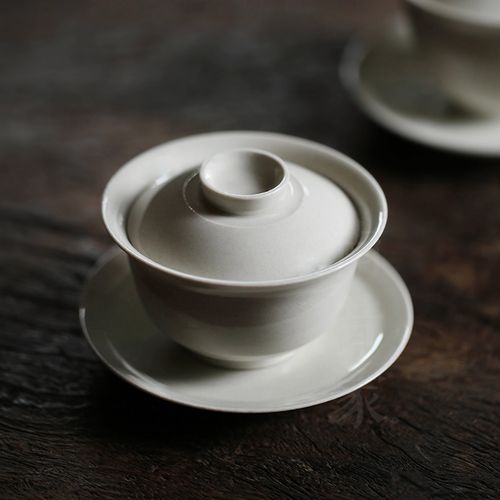 景德镇手工陶瓷盖碗带碟防烫泡茶碗草木灰三才碗盖杯功夫茶具套装