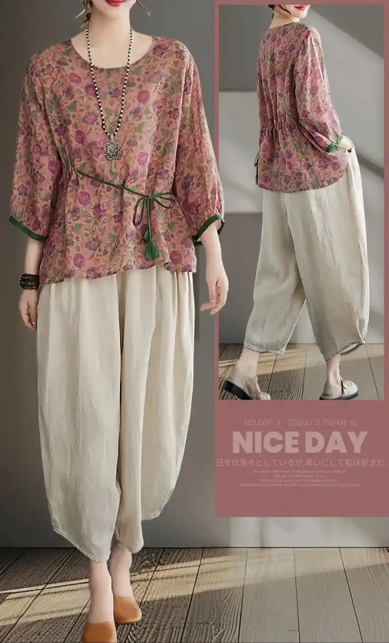 上新啦!集美们~这款大码棉麻女装夏装套装实在是太美了!
