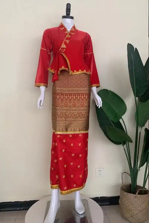 哆哩傣 傣族服饰显瘦新娘套装红色西双版纳名族风套装女影楼拍照