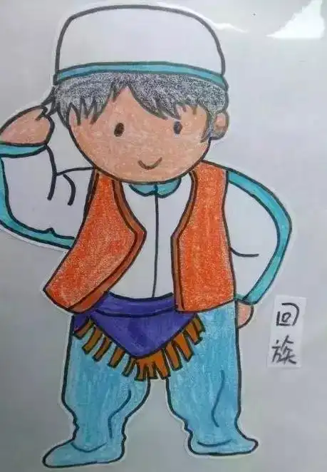 一组少数民族的儿童卡通蜡笔画,让孩子感受多样的中华民族风情