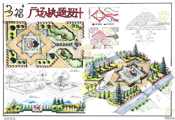 环境设计室外景观手绘原创广场快题