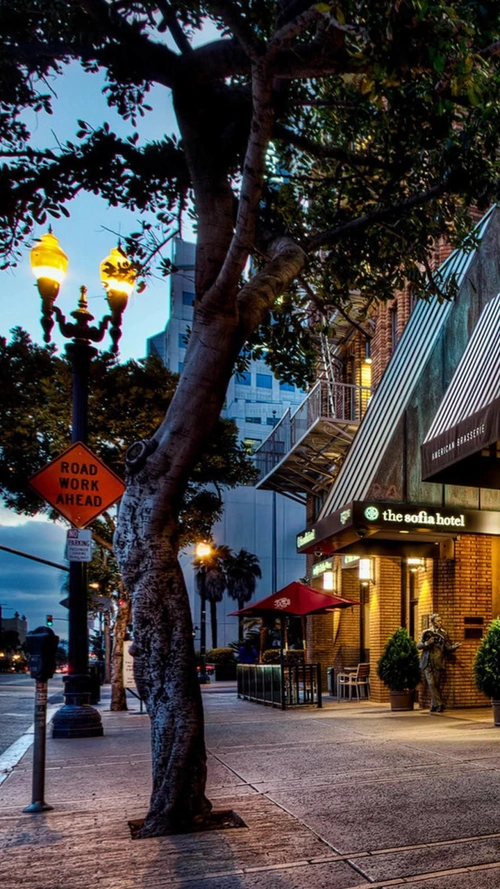 欧美城市街角夕阳夜色h5背景