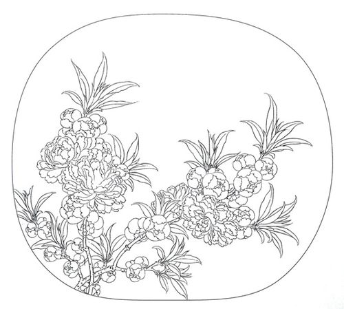 工笔白描文字图文有步骤宣纸打印稿国画碧桃佚名国画