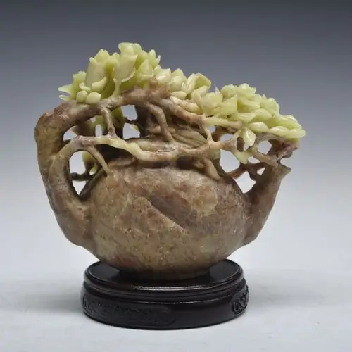 《玉兰清香》 青田石雕摆件精品 壶型 造型独特