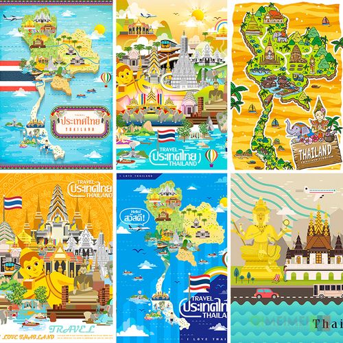 手绘泰国传统文化美食旅游地标宣传海报插图ai矢量设计素材941103