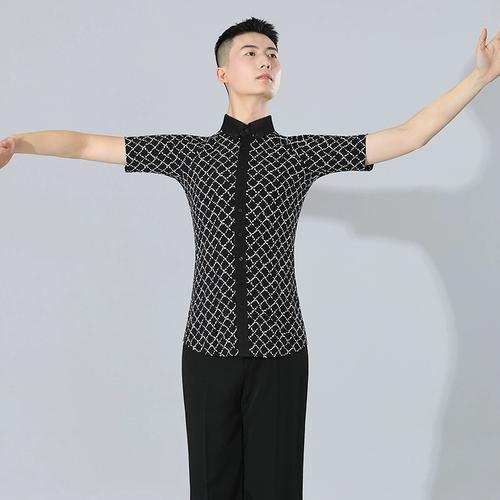 短袖新款练功服国标舞服成年高端拉丁舞服男夏季丹宝罗交谊舞小衫