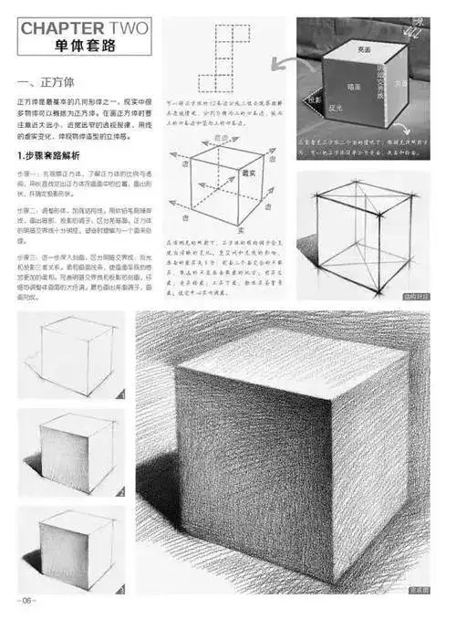 素描正方体步骤图片素描石膏几何体正方体怎么画