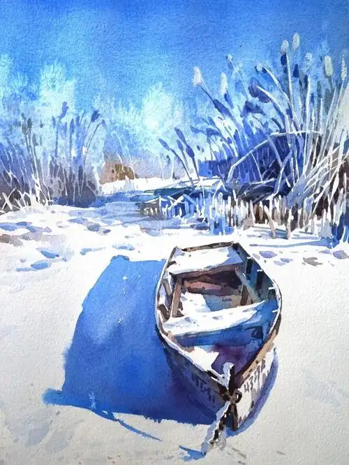 水彩no68雪地芦苇荡过程视频