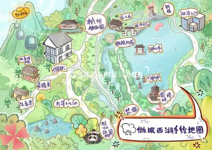 原创杭州西湖mini手绘地图