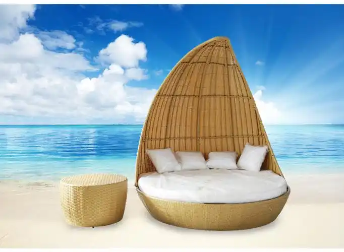 阳光户外沙滩床 双人休闲躺床 户外家具藤编家具休闲躺床 沙滩椅