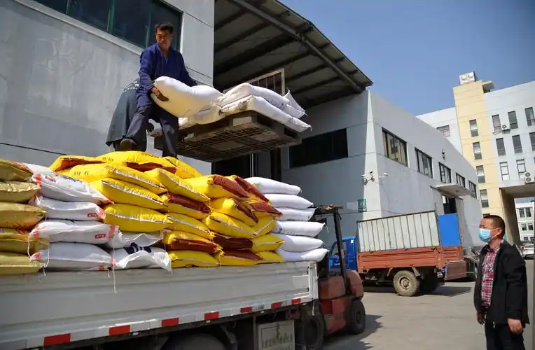 台州市农资股份有限公司的工人们正在装卸农资