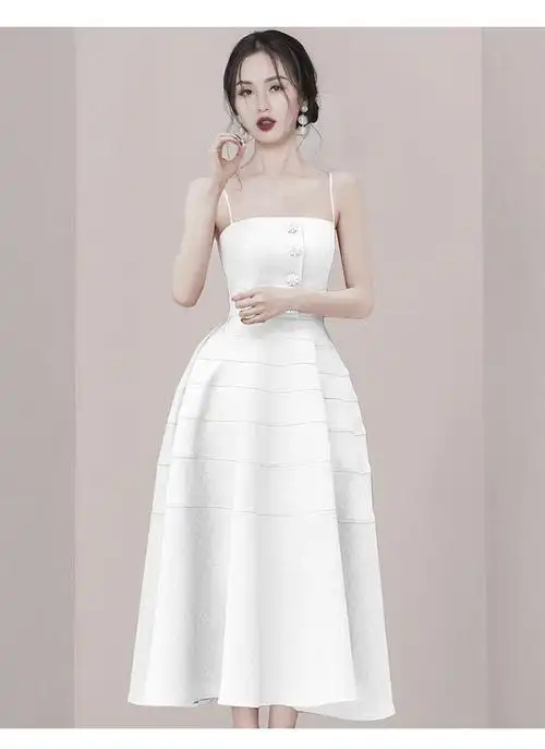 雅鹿【专柜品质】白色吊带连衣裙新娘婚礼回门礼敬酒服礼伴娘高端宴会