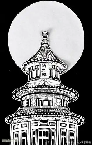 儿童画教程|中国传统建筑艺术——创意线描画祈年殿!