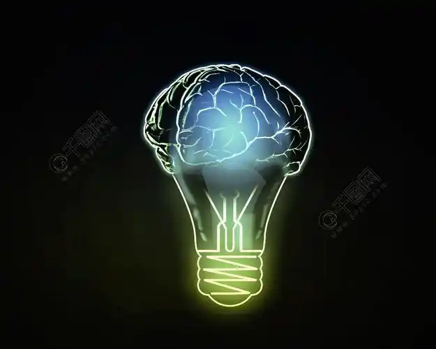 人类思维人类的大脑在深色背景上的灯泡内?发光