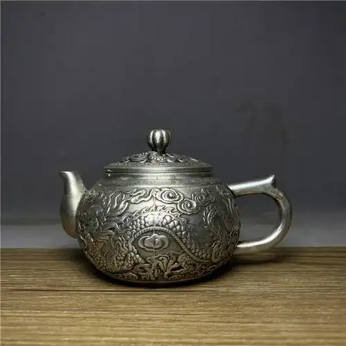 0成交12个古玩老物件老银大观园银茶壶酒壶精工打造老银匠古董收藏