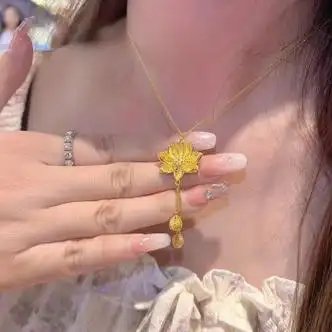 黄金莲花 18k黄金项链