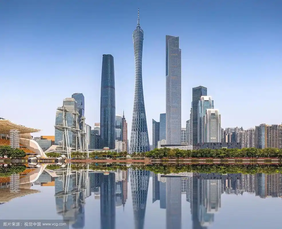 广州珠江市区中心经济繁华城市天际线摩天大楼建筑cbd江河倒影